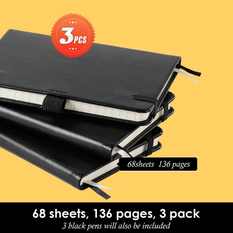NIRMIRO دفتر ملاحظات جيب (3 عبوات) ، دفاتر صغيرة صلبة مع أقلام للعمل ، 3.7" × 5.7" دفتر A6 مقاس كليه مع ورق سميك 100 جرام ، جلد أسود - Image 4